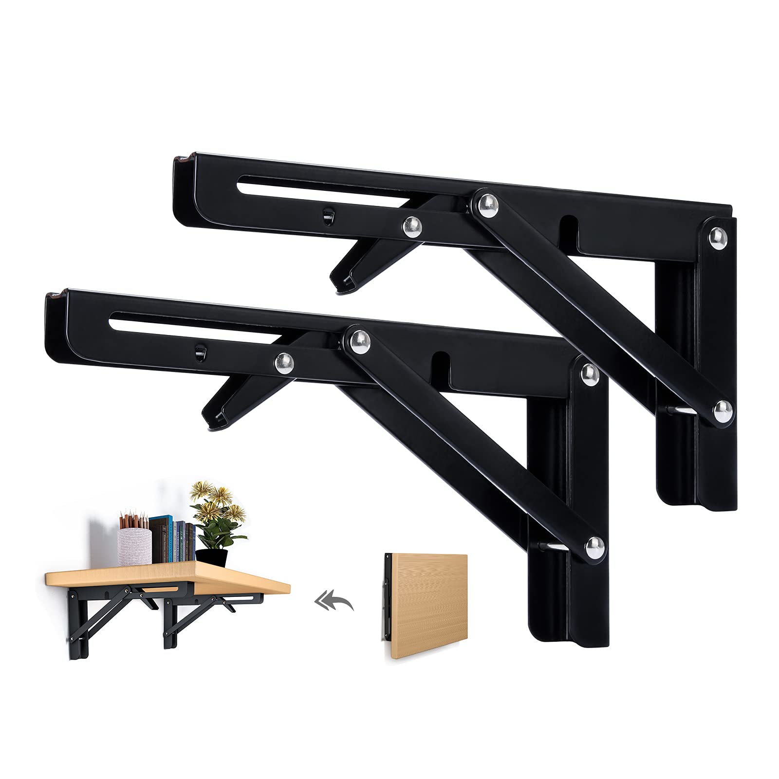 20CM Heavy Duty Folding Shelf Bracket,Stainless Steel Floating Triangle Shelf Bracket,75kg Load Capacity- Ideal DIY Storage Solution for Living Room, Kitchen, Office, Garage,Pack of 2