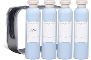 ASEVAT 8.8 oz/4 Pcs Travel Refillable Shampoo Bottles, Plastic Empty Plastic Squeeze Bottles with Flip Cap, Travel Containers for Shampoo and Conditioner for Lotion, Cream and Liquids (Blue)