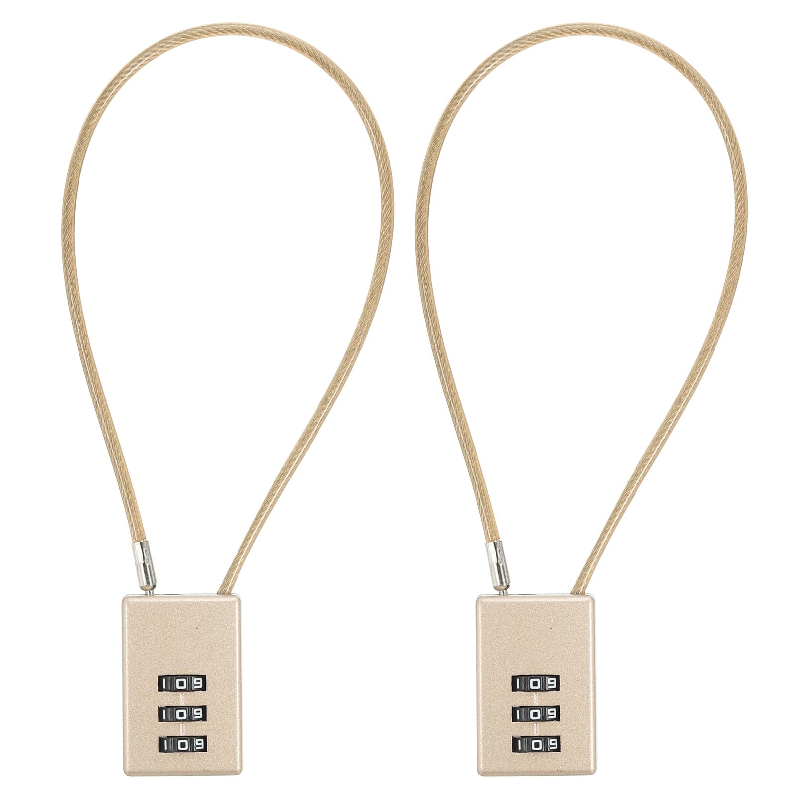 PATIKIL 2 Pack 3 Digit Combination Lock, Helmet Padlock Cable Lock Gym Locker Lock with 0.98Ft Flexible Security Steel Lock Wire for Bike Locker Travel Luggage, Gold