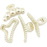 BETITETO Large Pearl Hair Claw Clips Gift for Women Girls, 4pcs Pearl Hair Barrette Jaw Clamps Accessories Non-slip for Thin Thick Long Hair (Champagne)