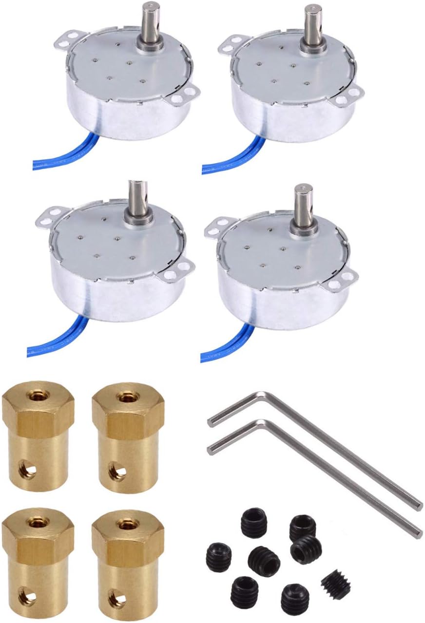 Synchronous Synchron Motor,Turntable motor withwith 7mm/0.275in Flexible Coupling Connector,110V motor, 50/60Hz AC 100~127V 4W 5-6RPM/MIN CCW/CW For Hand-Made, School Project, Model(5-6RPM)- (4PCS)