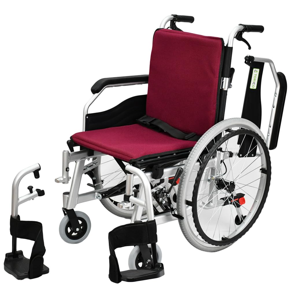 多機能 車椅子 「よかべスター 自走式」 TRC22-BS アルミ製 車いす 折り畳み 自走介助兼用 ノーパンクタイヤ (ワインレッド（小豆色）)商品画像