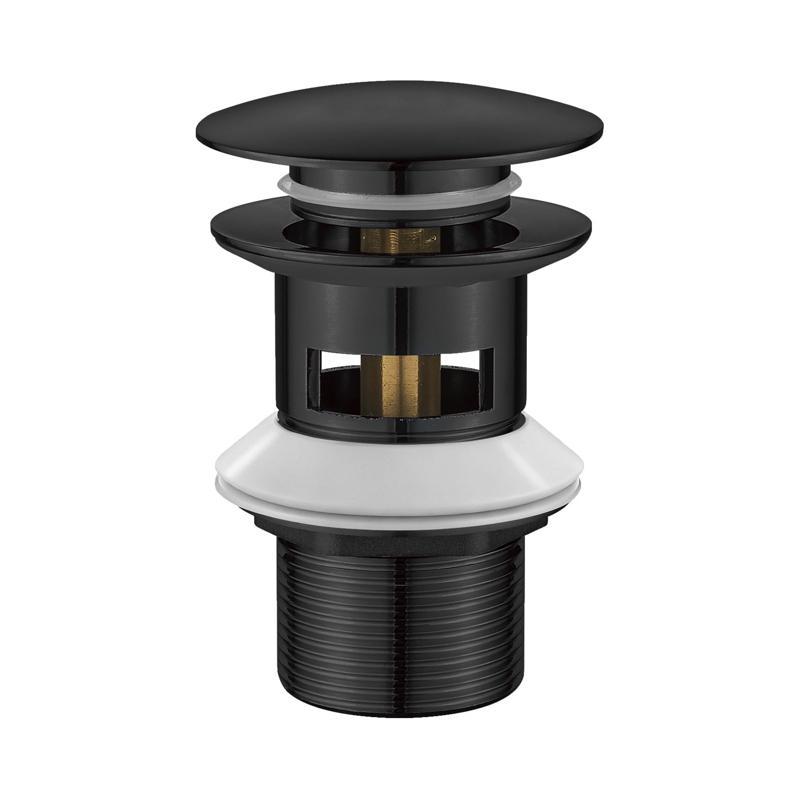 Ibergrif M20502B Pop Up Sink Plug Replacement, Basin Waste, Slotted Click Clack Waste with Overflow for Bathroom Sink, 1/4" BSP, Dual Silicone Seal Washers, Chrome, Black