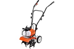 VEVOR Tiller Cultivator Gas Powered, 43CC 2-Stroke Garden Cultivator, Tiller with 4 Steel Adjustable Front Tines for Lawn, Ga