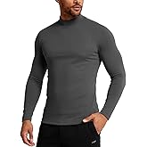 RGJU Men's Mock Turtleneck Long Sleeve Shirts, Thermal Athletic Undershirt Moisture Wicking Warm Base Layer Slim Fit