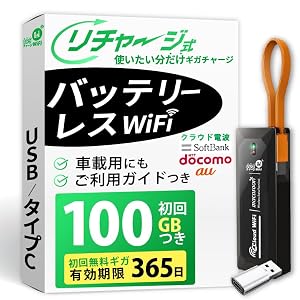 USB型 ポケットWiFi 100GB 国内チャージ [365チャージWiFi] モバイルルーター バッテリーレス Wi-Fi