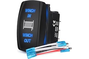 Weasch Winch Latching Switch Winch in Out, ON Off ON DPDT 7 Pins, 20A 12V 10A 24V DC, Winch Waterproof Rocker Switch, for ATV UTV Polaris Automotive Marine Boat, Blue