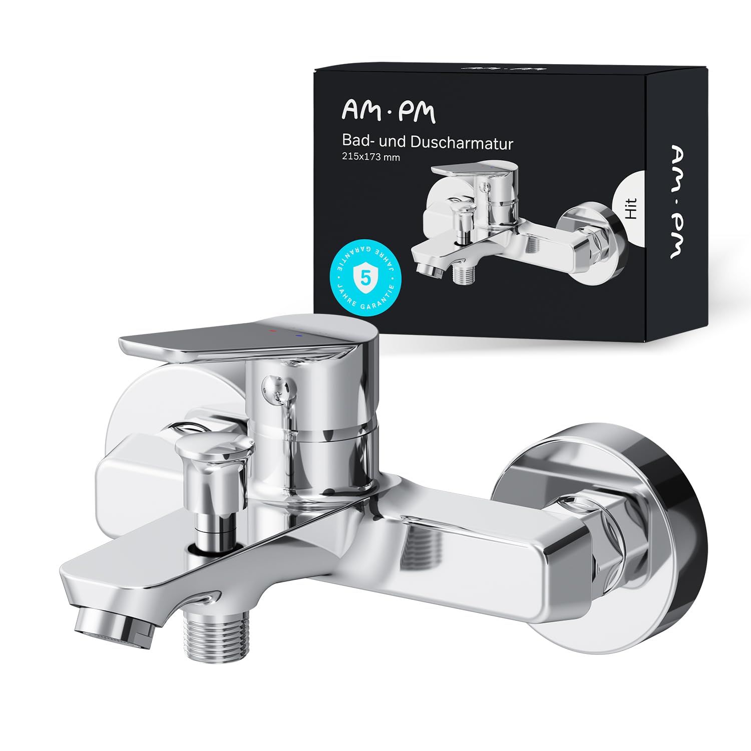 AM.PM Hit FTA10000 Bath Tap with Spout, Mixer Tap for Bathtub and Shower, Bathroom Tap, Chrome, Shower Mixer Tap