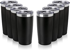 20oz Tumbler Double Wall Vacuum Insulated Coffee Mug Stainless Steel Coffee Cup with Lid, Travel Mug Works Great for Ice Drink, Hot Beverage (8 pack, Black)