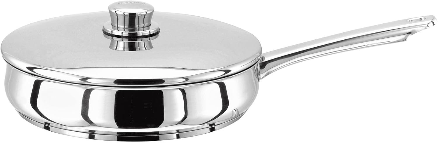 Stellar 1000 24cm Stainless Steel Saute Pan/Frying Pan and Lid, Silver