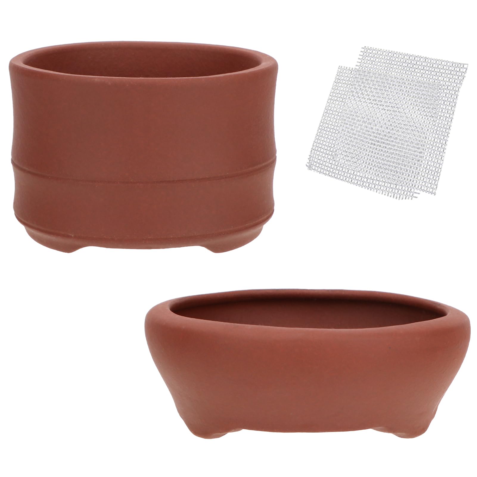 happy bonsai 2 pc 3.1" + 3.7" Unglazed Round Ceramic Succulent Planter Pot Set