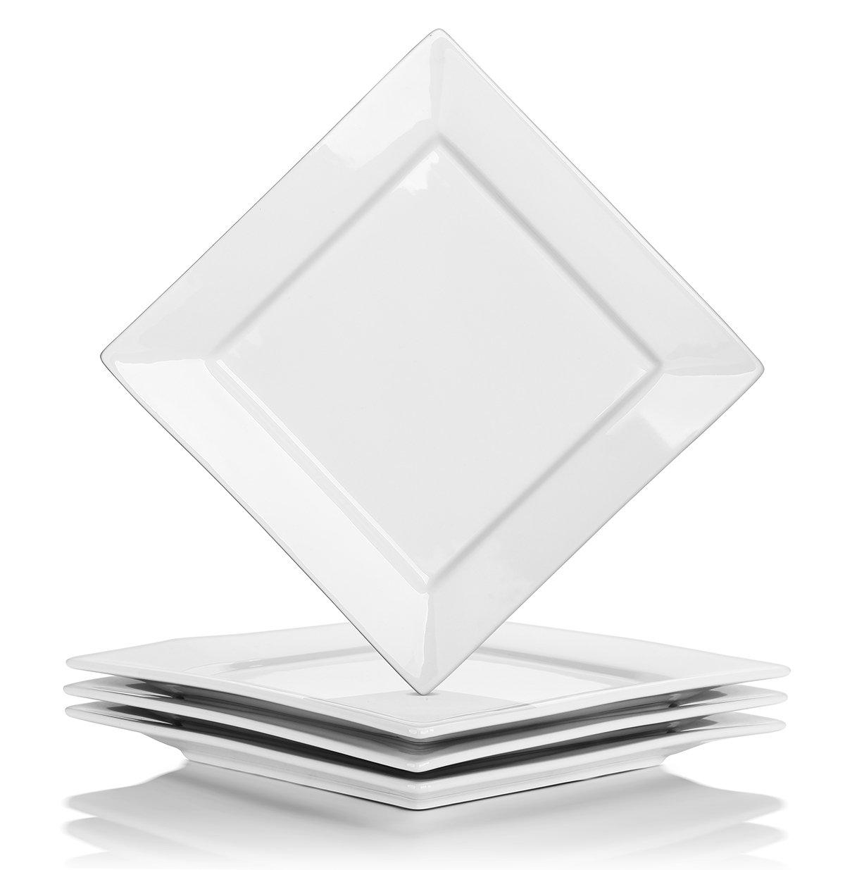 4 Packs White DOWAN 9.5Inch Porcelain Square Dinner Plates Plates