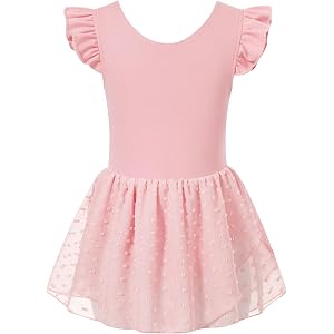 Funnycokid Ballet Leotards for Girls Dance Leotard with Skirt | Toddler Ballerina Costume Ruffle Sleeve Gymnastics Outfit Tut