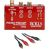 Rolls VP29 Phono Preamp with 2 RCA Male to 2 RCA Male Dual Audio Cable -3'