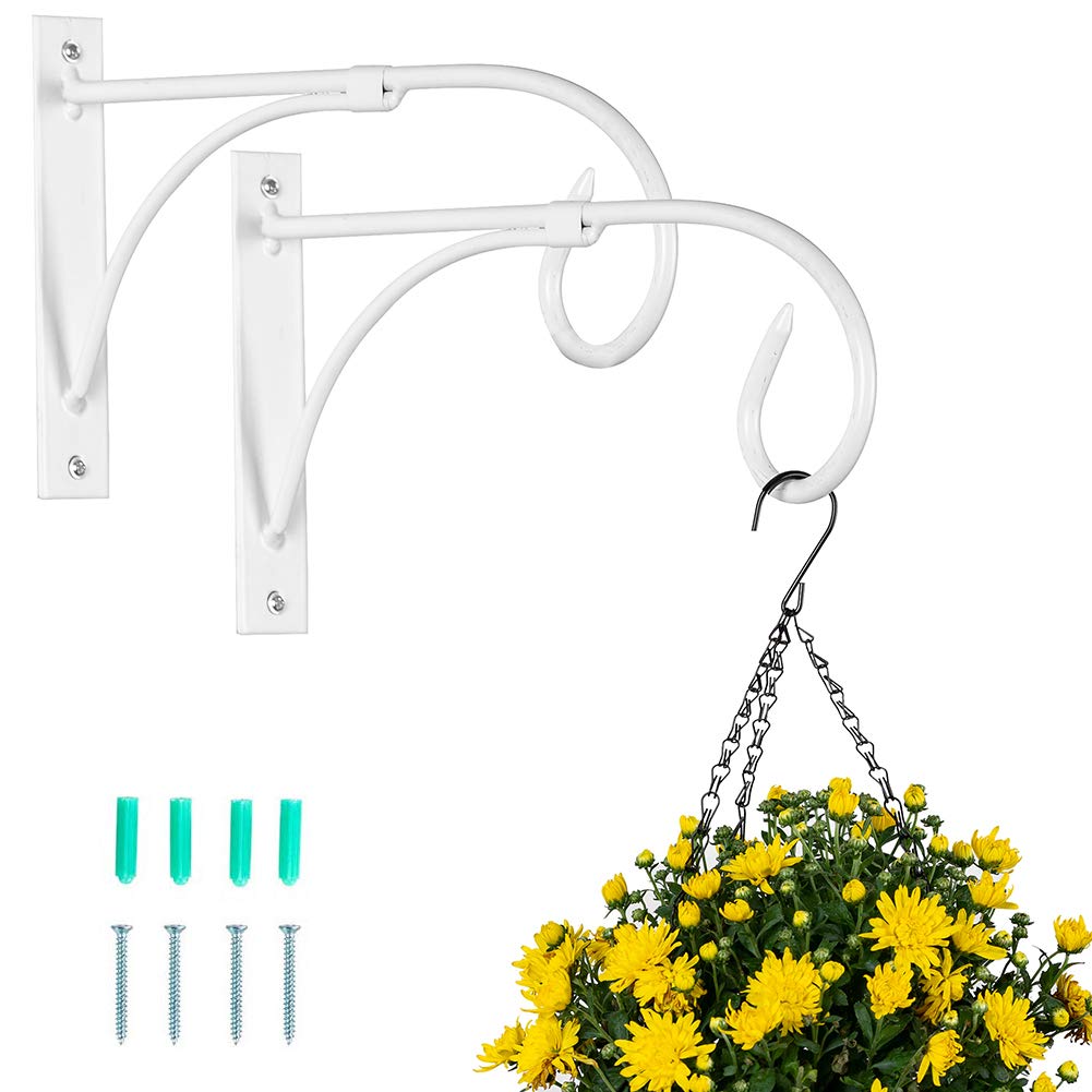 NUPTIO 2 Pcs Wall Hanging Brackets: White, Hanging Plants Hooks, Outdoor Bracket for Garden Plant Flower Pots Lanterns Bird Feeders