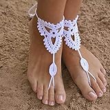 crochet barefoot sandals/Nude shoes/Foot jewelry/Bridesmaid accessory/Yoga shoes/ Beach accessory/Beach wedding/Belly dance/Anklet/Summer shoes, One Size Fits All (White)
