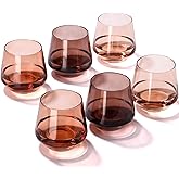 Venus Stemless Wine Glasses Set of 6-14oz Classic Design for Drinking, Amber Stemless Glassware for Beverages and Wine - Set for Parties Home and Bar Use New Year Gifts
