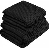 DEMMEX Organic Cotton Waffle Weave Turkish Towel Set for Bathroom, 100% Oeko-TEX Certified Super Soft Turkish Cotton, Lightweight & Quick Dry, 1 Bath & 2 Large Hand Towels, 30x60/20x30 in., Jet Black