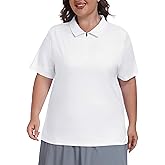 MoFiz Plus Size Golf Polo Shirts for Women Zip Up Short Sleeve Collared Tennis Workout Tops Sport Athletic Activewear XL-5XL