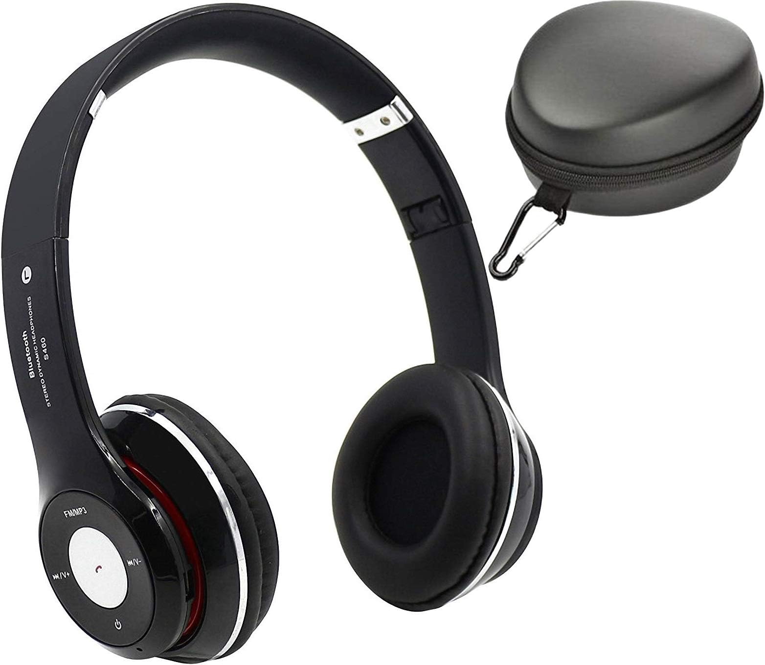 On-Ear Lightweight Foldable Headphones Wireless Bluetooth Headset with Microphone FM Radio Handling Calls Compatible with iPad iPhone Laptop Computer (Black with Premium headphone case included)