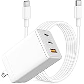 Vancold 67W USB C Charger Block, GaN 3-Port Compact Fast Wall Charger Foldable with USB-C Cable for MacBook Pro/Air, iPad Pro,iPhone17/16/15/14, Galaxy S25/S24,Pixel