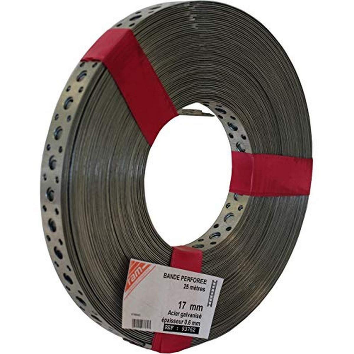 Perforated Galvanised Steel Tape, 25 m x 17 mm x 0.6 mm, Grey