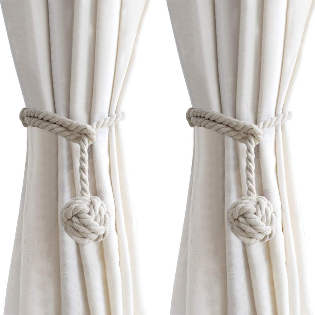 EleCharm 1Pair American Hand Knitting Curtain Rope Rural Cotton Rope Tie Band (Beige)