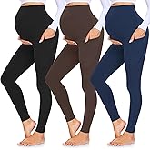GROTEEN 3 Pack Women's Maternity Leggings with Pockets Over The Belly Workout Yoga Pregnancy Pants
