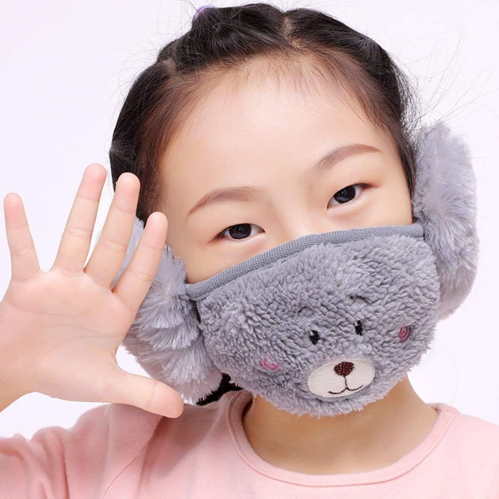 Reusable windproof dustproof half mask mask with earmuffs warm mask children (gray)