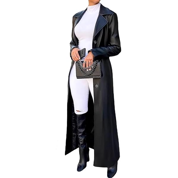 Amazon.com: QOAAIE Mens Leather Long Trench Coat Suit Collar