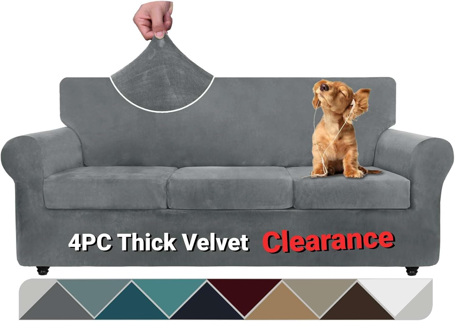 Slipcovers - ZNSAYOTX Luxury Velvet Couch Cover 4 Piece Stretch Sofa Covers for 3 Cushion Couch Thick Soft Spandex Sofa Slipcover Living Room Anti Slip Dogs Pet Furniture Protector (Grey), 71