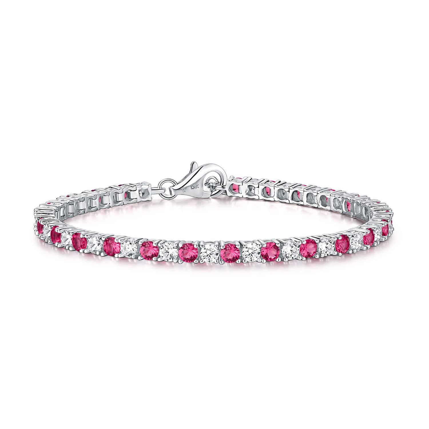Diamond Treats Pink Red Ruby Tennis Bracelet for Women and Girls, solid 925 Sterling Silver with 3mm Sparkling Cubic Zirconia Stones, 7.5-8.5 inch Ladies Eternity Bracelet, Red Bracelets for Womens