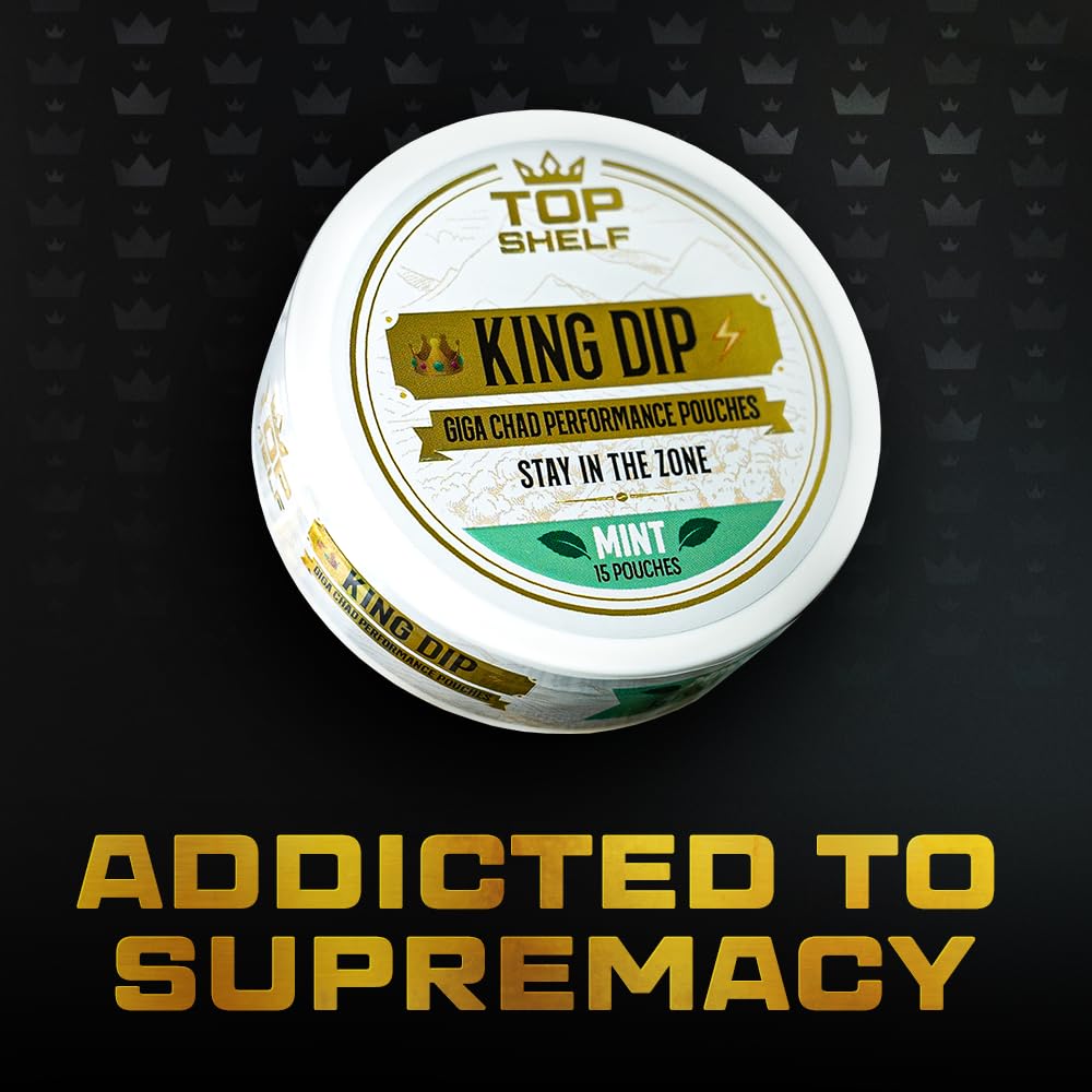 Top Shelf King Dip, Nootropic Energy Caffeine Pouches for Alpha Performance, Focus & Neuro Brain Supplement | Coffee Pouch Alternative (Mint)