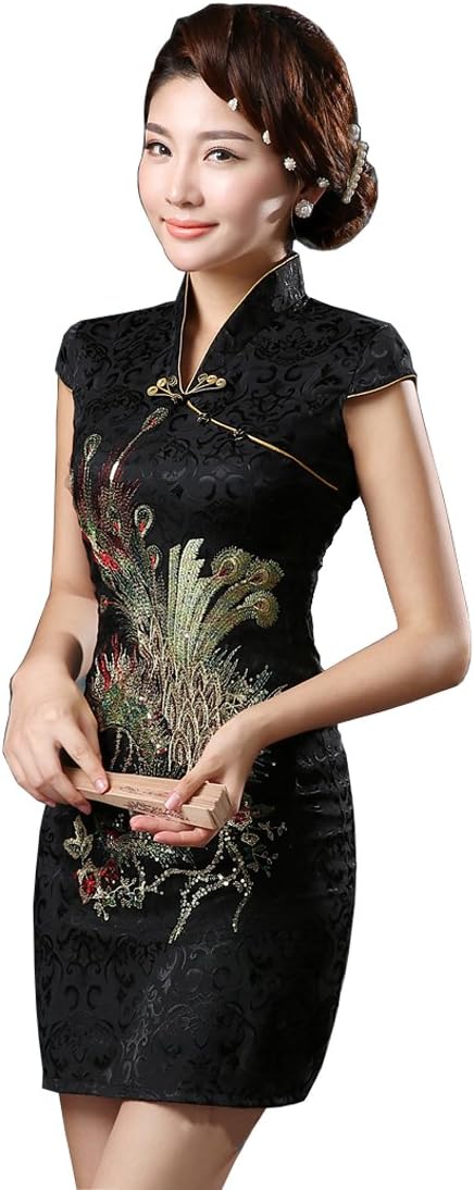 YueLian Women's Chinese Style Wedding Dress Short Phoenix Qipao Cheongsam Party Dress