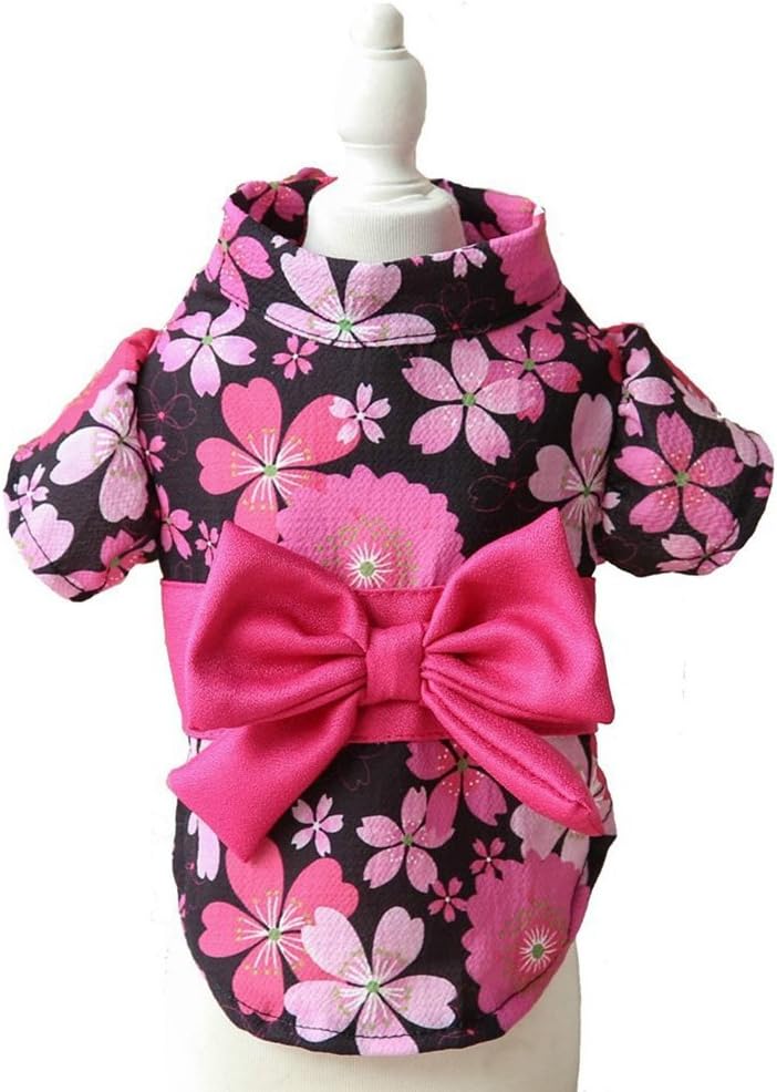 MaruPet Japanese Kimono for Girl Floral Pet Halloween Costume Bowknot Dog Dress for Small, Extra Small Dog Wiener Dog Teddy, Pug, Chihuahua, Shih Tzu, Yorkshire Terriers, Papillon