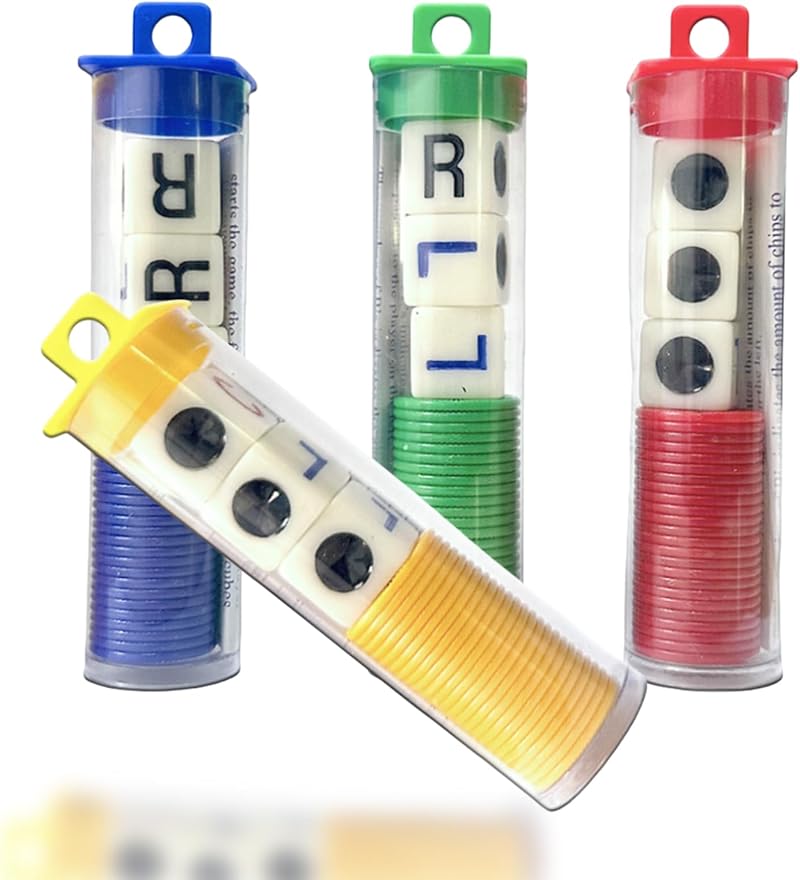 Aisszhao 4 Tubes Left Right Center Dice Game 12 Dice 96 Chips Portable