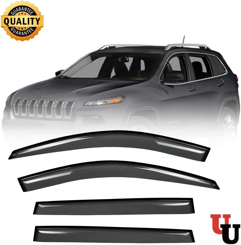 UULMBUJ Window Visor Fit 1417 Jeep Cherokee,4 Pack Sun Rain Guard TypeOn Window