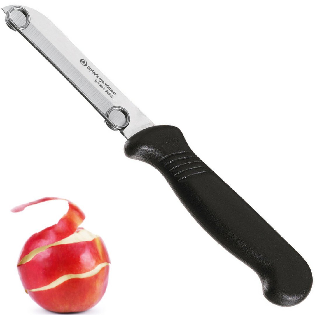 Taylors Eye Witness Sheffield Made Vegetable Peeling Knife - Professional 7cm Cutting Edge with Wire Guide/Protection System. Ultra Fine Blade, Precision Ground from Razor Steel. Fibre Grip Handle