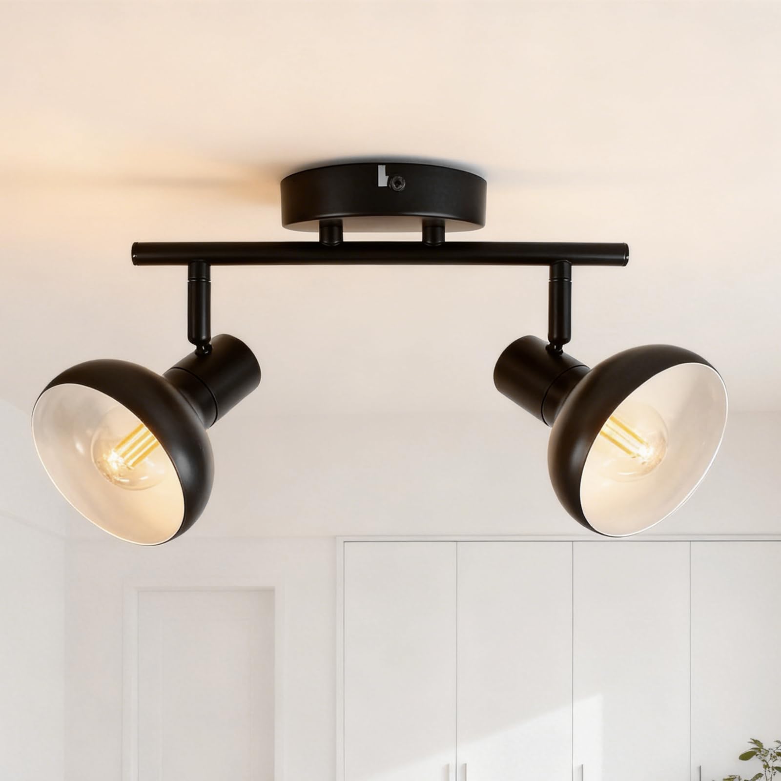 HiBay 2 Way Spotlights Black Led Ceiling Light E14, Rotable Ceiling Light Fitting for Kitchen, Bedroom, Hallway, Living Room, Lounge, Bulb Not Included