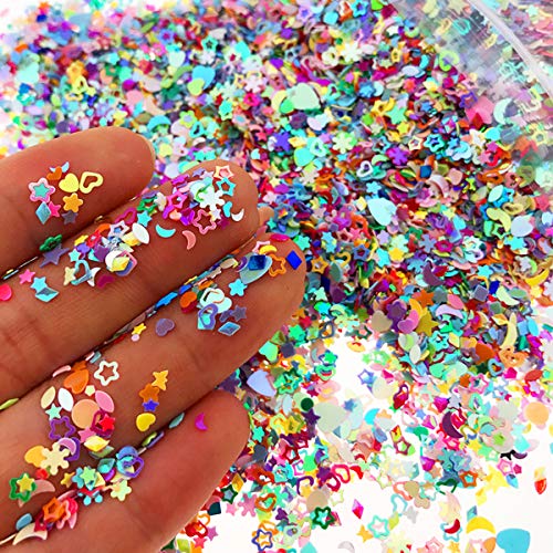 Wankko Multicolor Manicure Glitter Confetti 7.2oz/200g, Mixed Shapes Size 2-10mm for Party Decoration, DIY Crafts, Premium Nail Art Etc