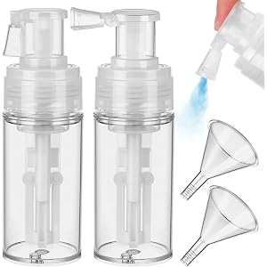 2PCS 110ml Powder Spray Bottle with Funnels for Hair Salon, Glitter, Body | Secure Locking Nozzle for Leak Prevention, Even P