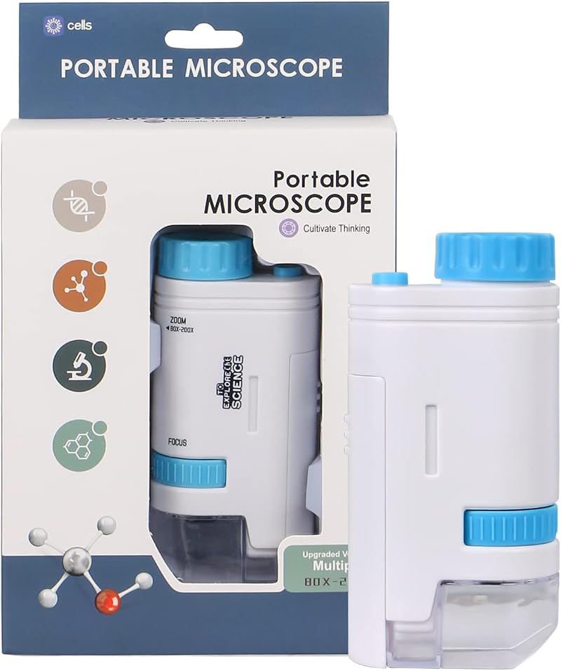 TFHAllOSTYLE 200x Zoom Mini Microscope Portable Pocket LED Light HD Kids
