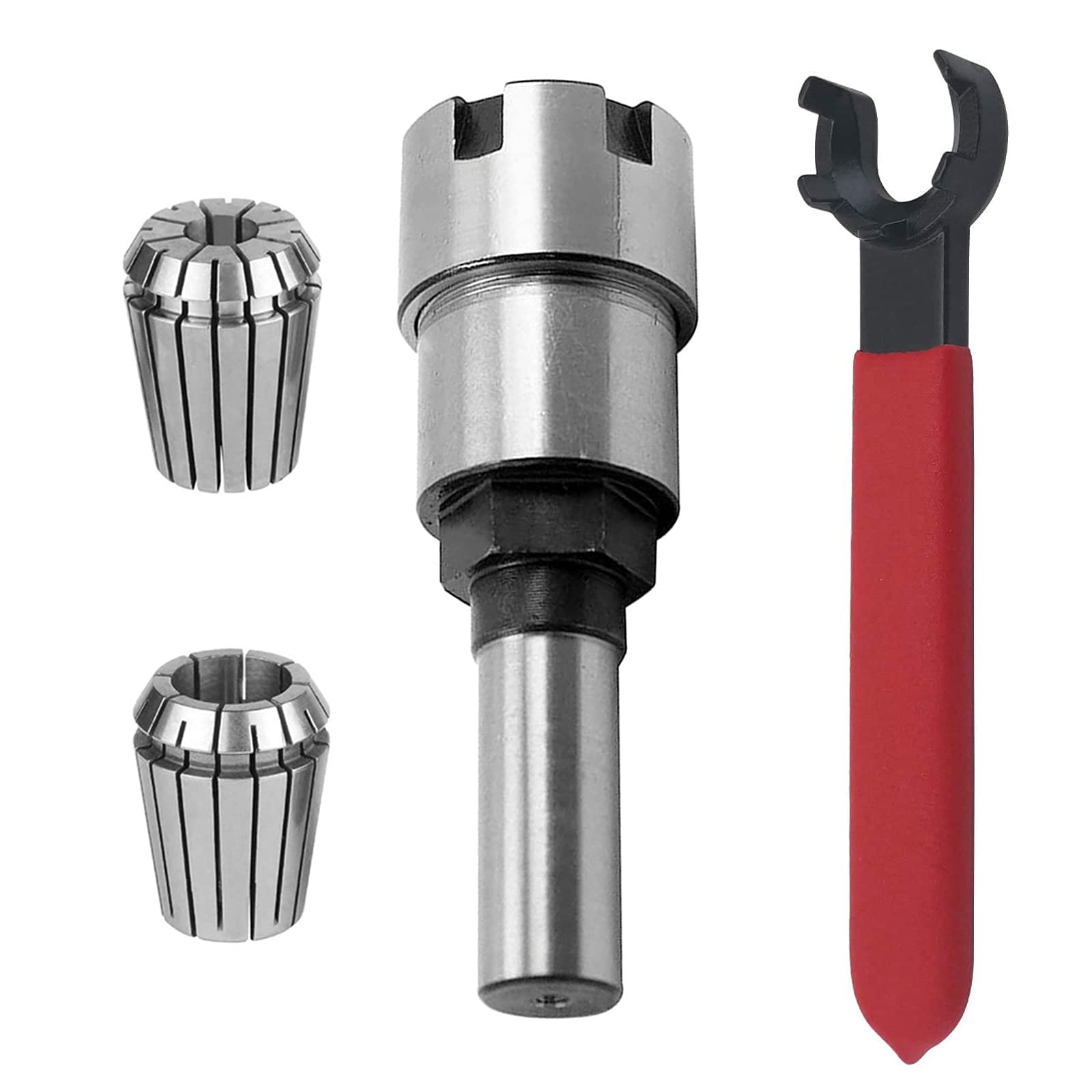 1/4 Inch Shank Router Bit, Shank Router Collet Extension Rod Chuck Holder Extender Adapter Woodworking Milling Bit Convert 1/2-Inch & 1/4-Inch Shank Bits with Spring Collet, Wrench Spanner