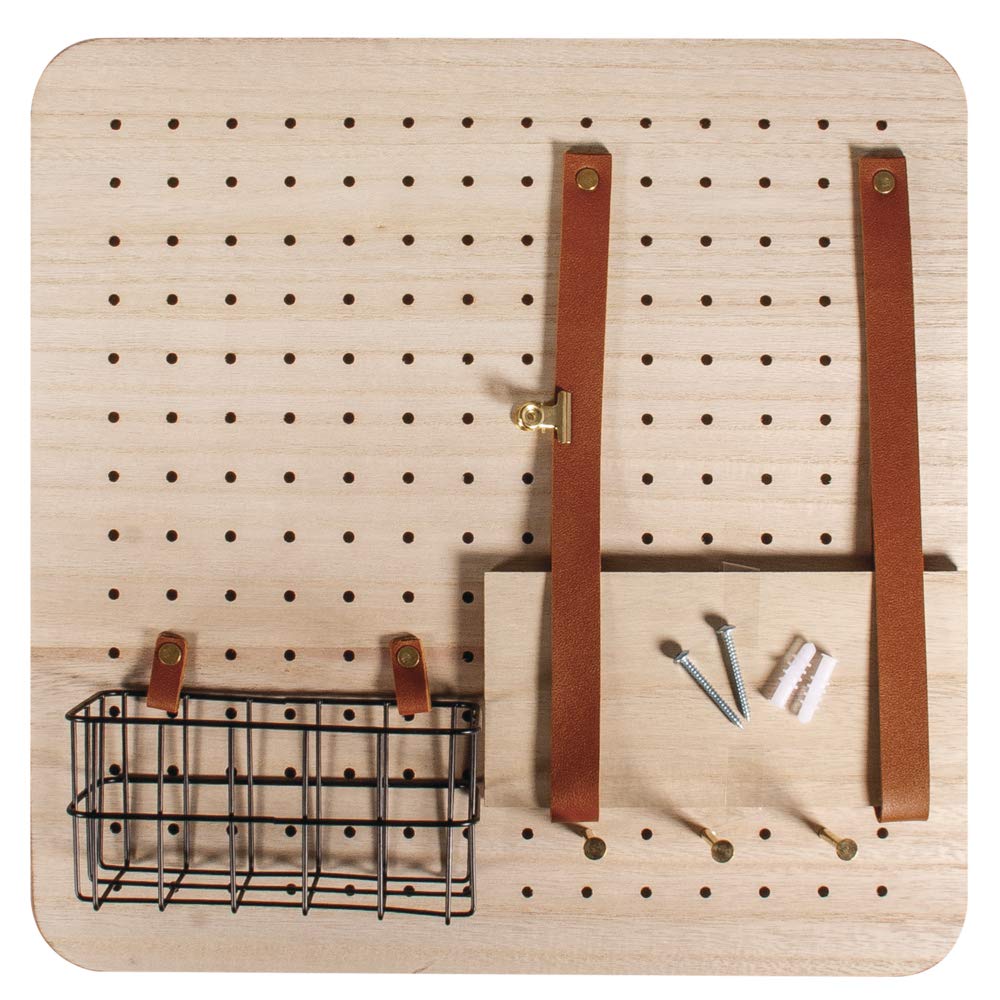 Rayher 62878000 Pegboard Starter Kit, Memo Board with Shelf and Storage Bin, MDF Wall Panel 40x40x2.5cm