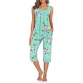 TAOHUADAO Women's Pajamas Set with Pockets, Lounge Capri Pants with Sleeveless Top, Ladies Sleepwear Plus Size Pjs Set