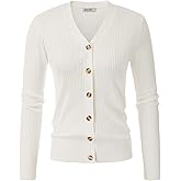 GRACE KARIN Women's Long Sleeve V Neck Button Up Cardigan Sweaters Trendy Ribbed Knit Open Front Casual Jacket