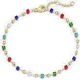 MEVECCO Gold Bracelet for Women Stone Mixed Bracelets 18K Gold Plated Handmade Custom Beaded Charm Chain Bracelet Stack Jewelry Gifts