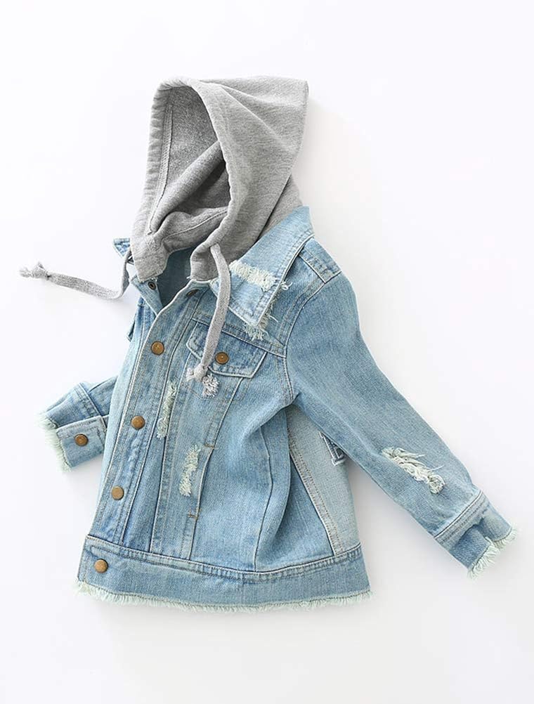 denim jacket on top of hoodie