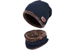 Kids Winter Hat Scarf Set, Thick Warm Fleece Beanie Winter Hat for Boys Girls