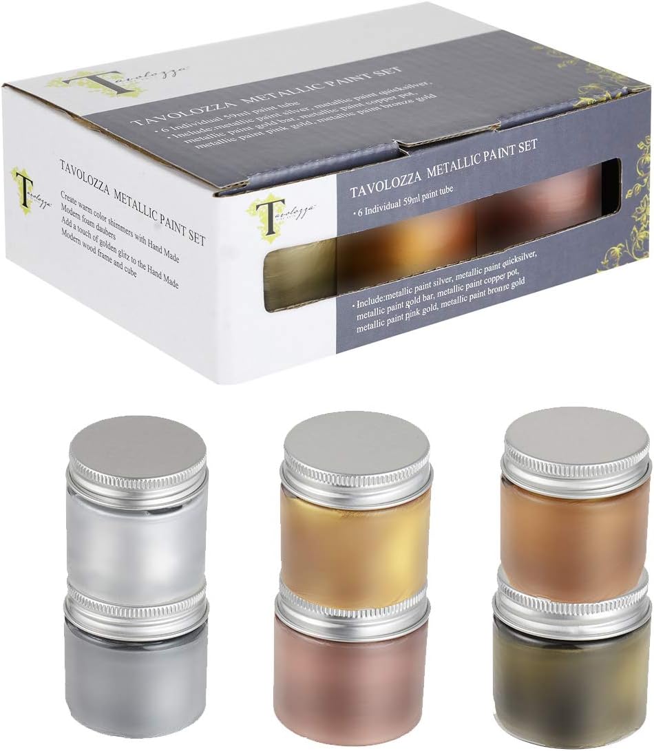 Tavolozza Metallic Acrylic Paint 6 Assorted Colours Water-Based Paint for Children's Painting & Crafts 59ml Bottles